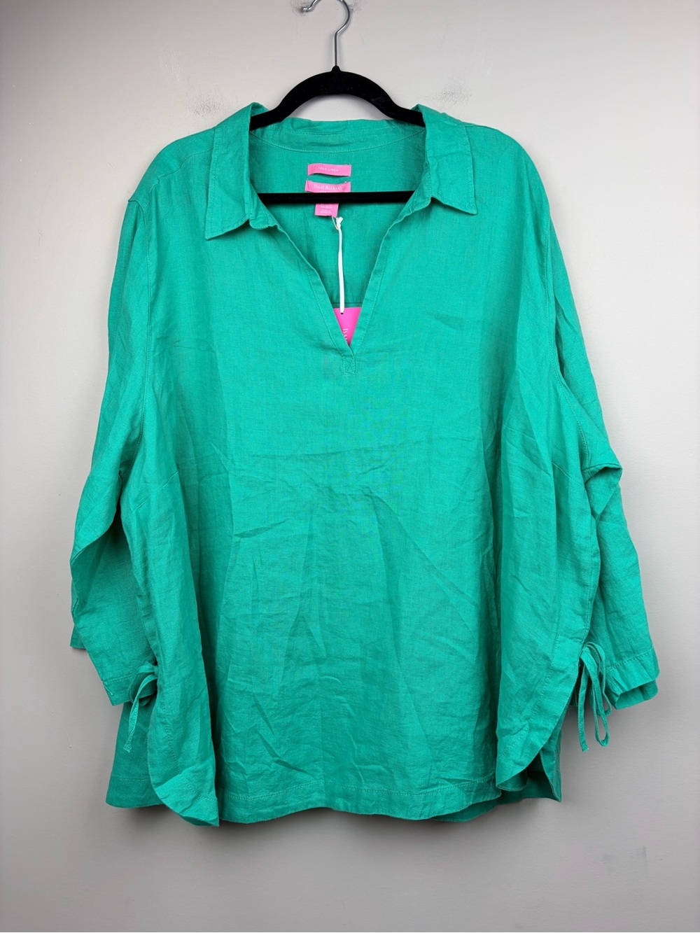NWT Isaac Mizrahi New York 100% Linen Tunic Top Kelly Green 3X Plus Shirt